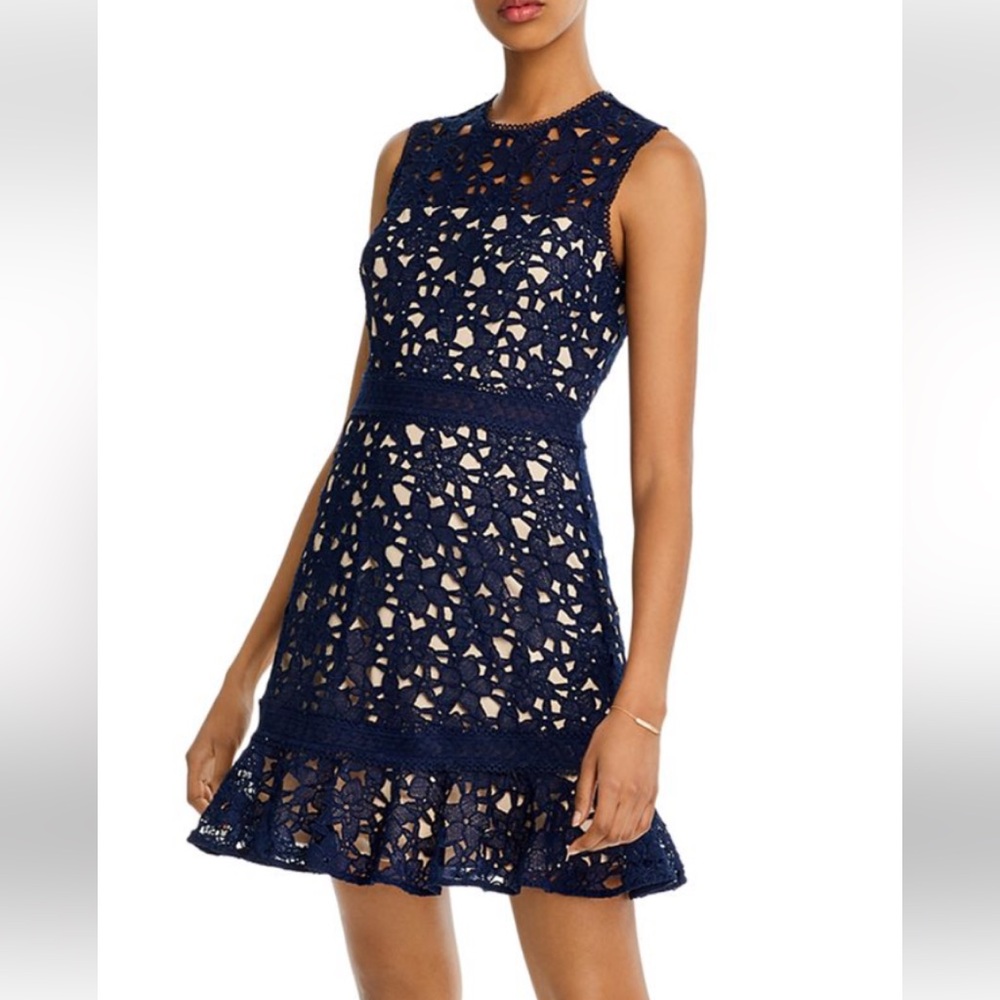 NWT Aqua Navy and Nude Flounce Dress Size Large